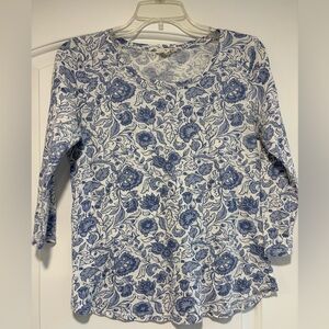 Lucky Brand Blue and White Floral Long Sleeve Top